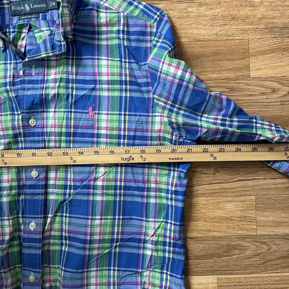 Ralph Lauren Mens Custom Fit Shirt Size M Plaid Blue Green Button Down Preppy - Picture 6 of 8